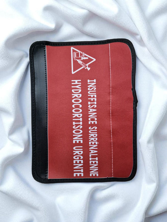 Protège ceinture Insuffisance surrénalienne. Hydrocortisone urgente. Rouge.