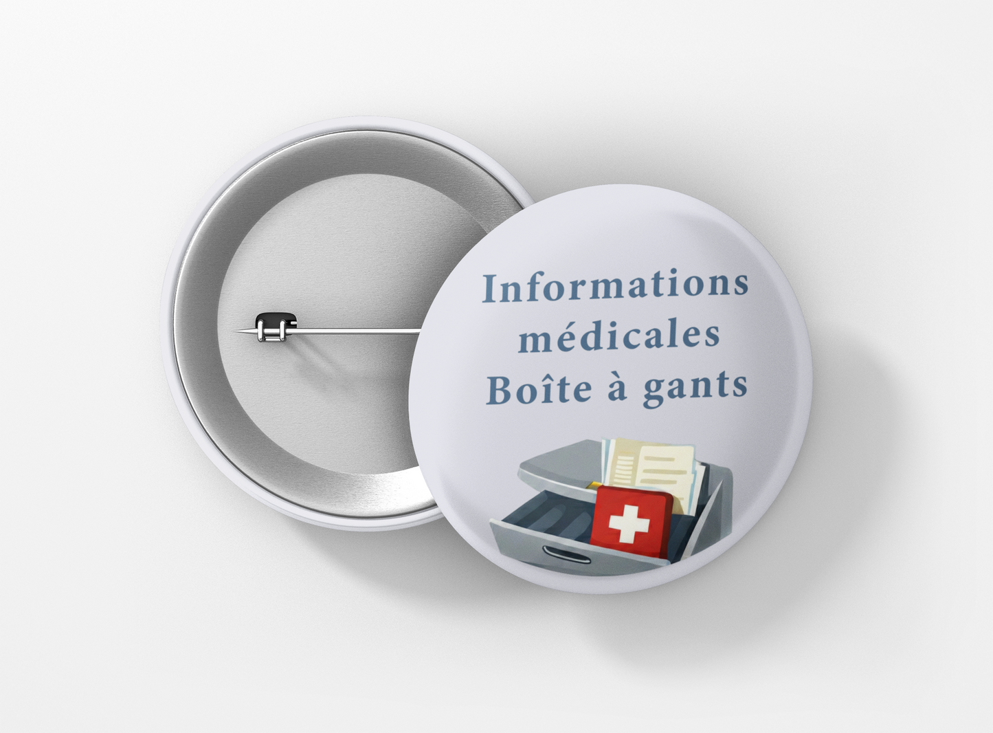 Badge informations médicales boite à gants gris