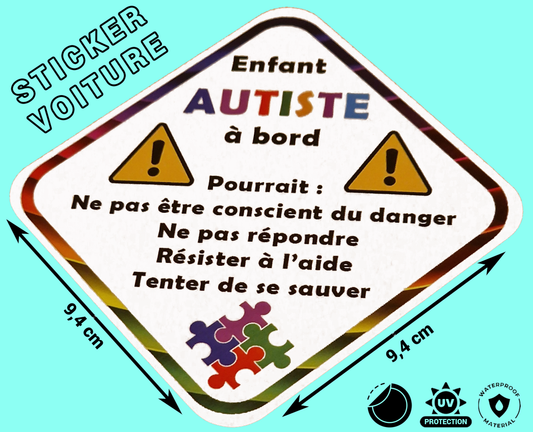 Enfant autiste à bord. Stickers voiture autocollant