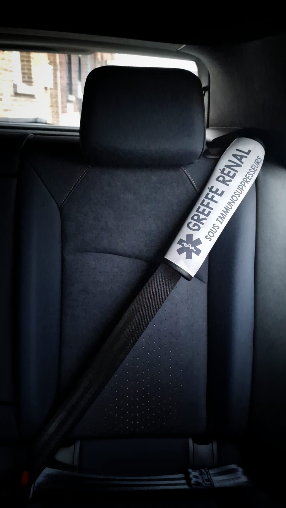 Protège ceinture de sécurité « Greffé. Sous immunosuppresseurs »