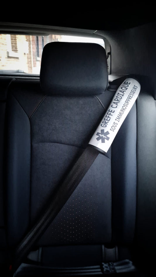 Protège ceinture de sécurité « Greffé. Sous immunosuppresseurs »