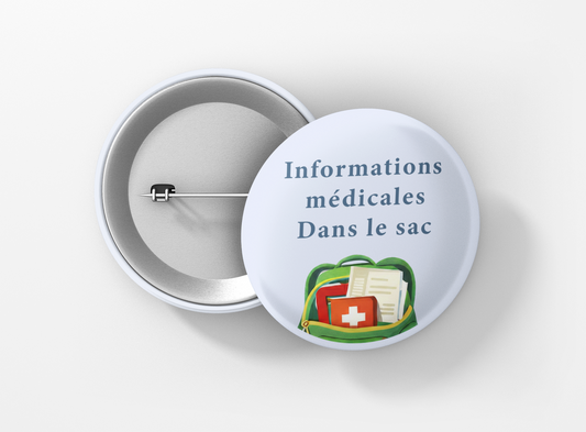 Badge informations médicales sac bleu