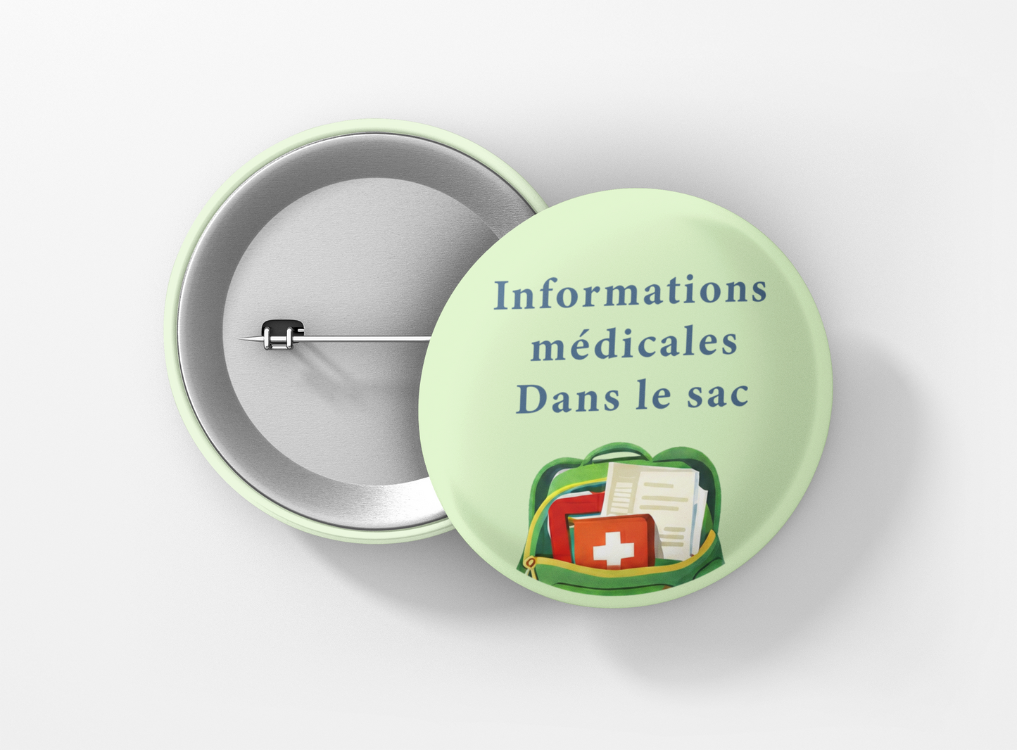Badge informations médicales sac vert