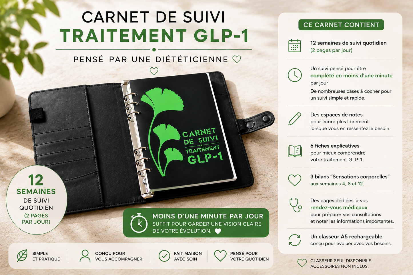 Carnet de suivi GLP-1 – 12 semaines – Pensé par une diététicienne