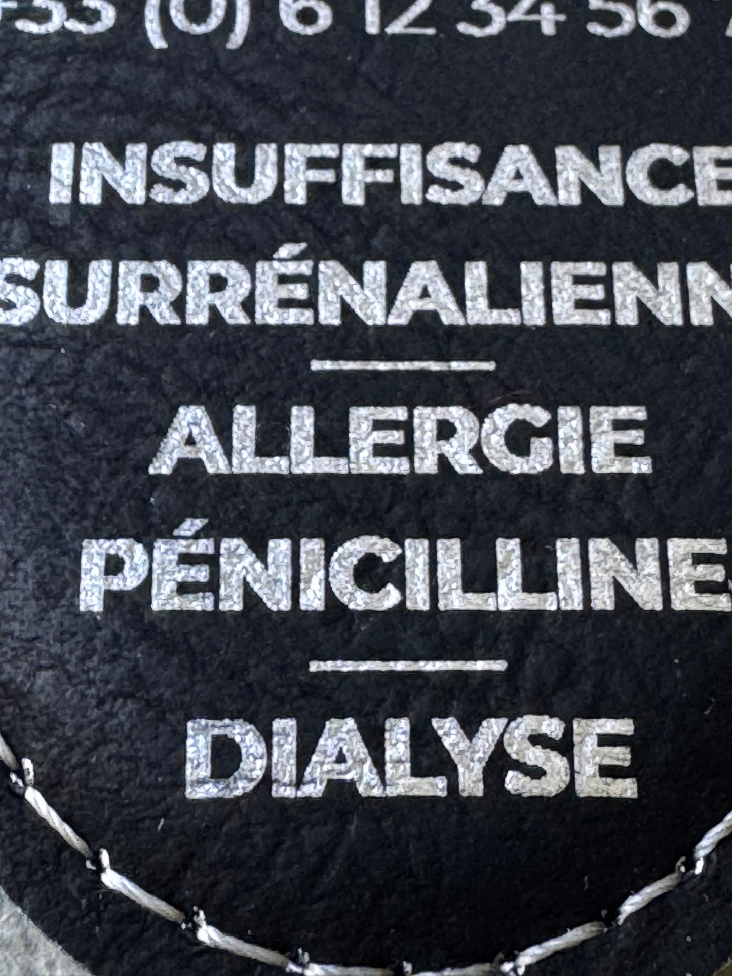 Porte clé personnalisé. Informations médicales