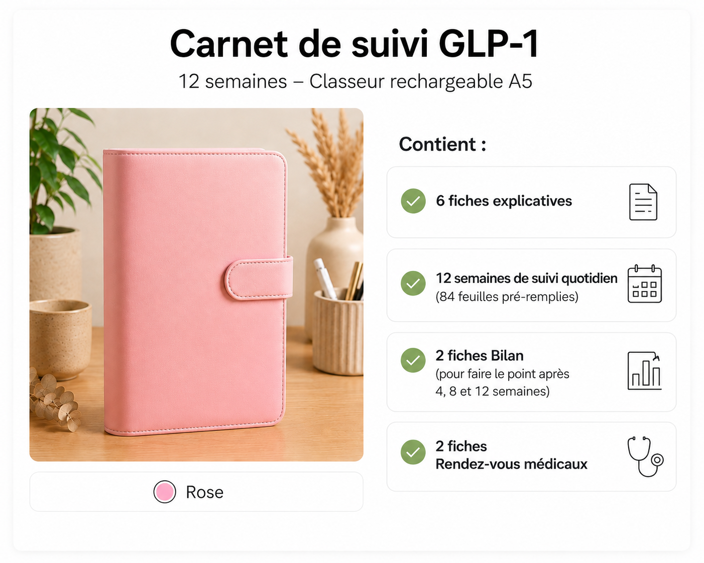 Carnet de suivi GLP-1 – 12 semaines – Pensé par une diététicienne