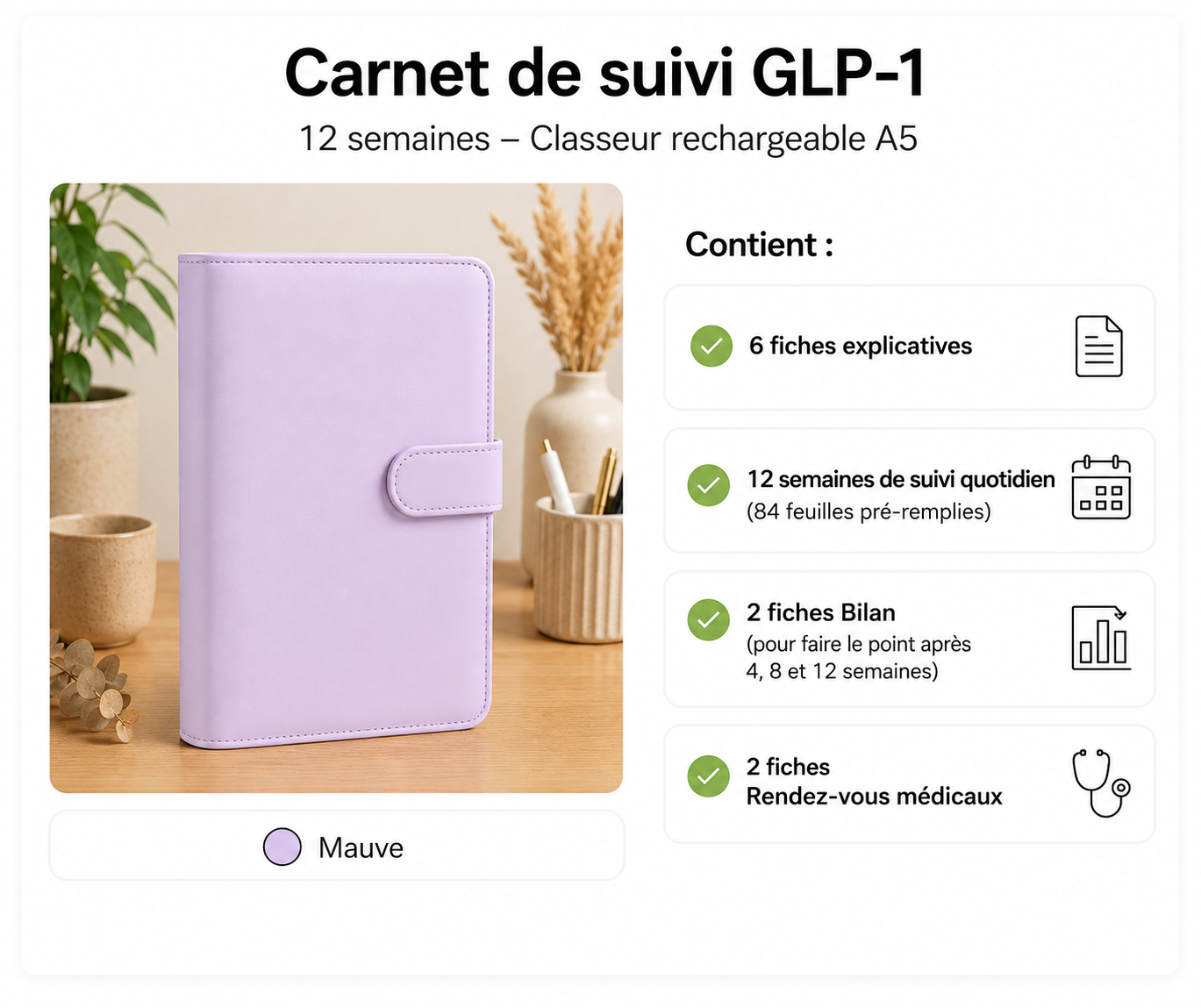 Carnet de suivi GLP-1 – 12 semaines – Pensé par une diététicienne