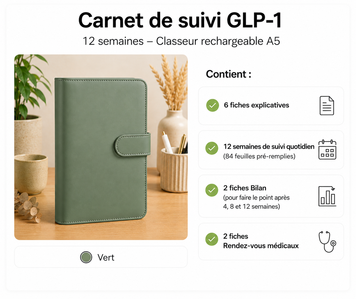 Carnet de suivi GLP-1 – 12 semaines – Pensé par une diététicienne