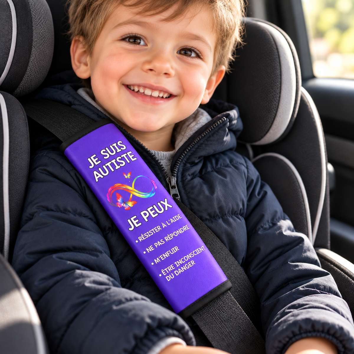 Protège ceinture autisme enfant MAUVE (ou bandeau sac a dos)