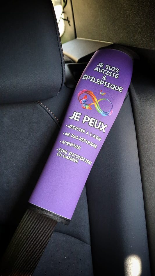 Protège ceinture de sécurité « je suis autiste et épileptique »